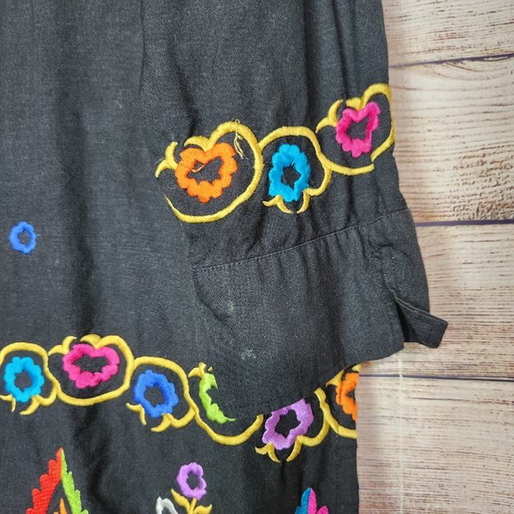 Linea by Louis Dell'Olio Embroidered Bohemian Womens Button Front Black Top L - Picture 14 of 15